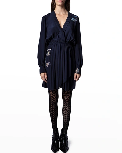 Shop Zadig & Voltaire Remember Strass Gathered Mini Dress In Encre