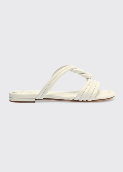Shop Alexandre Birman Vicky Leather Knot Flat Sandals In White