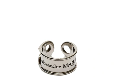 Shop Alexander Mcqueen Logo Engraved Ring In Silver