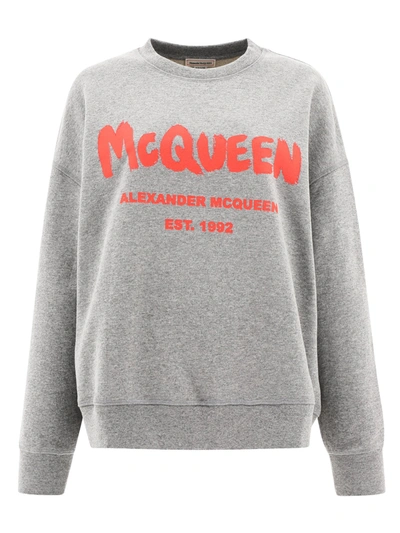 Shop Alexander Mcqueen Logo Printed Crewneck Sweatshirt In Grey