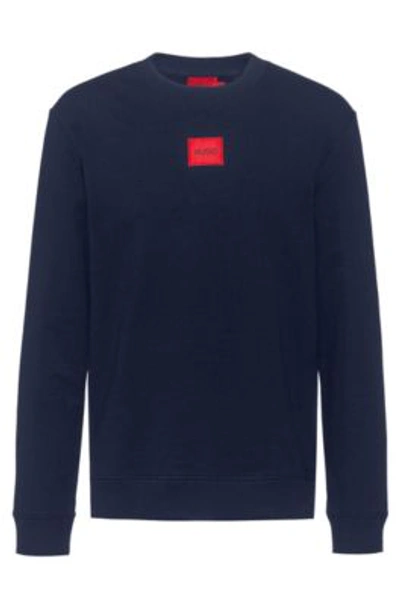 Shop Hugo Cotton-terry Regular-fit Sweatshirt With Logo Label In Dark Blue