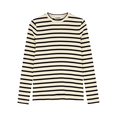 Shop Jil Sander Monochrome Striped Cotton Top In Grey