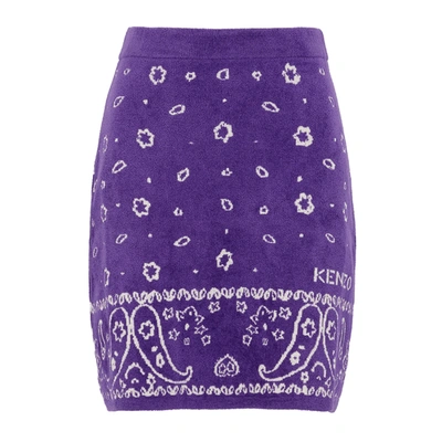 Shop Kenzo Purple Bandana-jacquard Knitted Mini Skirt