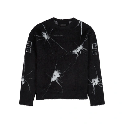 Shop Givenchy Black Spider-intarsia Wool-blend Jumper In Black And White
