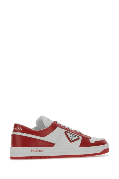 Prada White And Red Downtown Leather Sneakers In Bianco laccato
