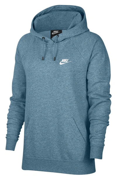 Shop Nike Sportswear Essential Pullover Fleece Hoodie In Cerulean/ Heather/ White
