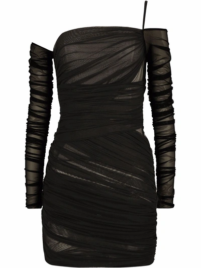 Shop Dolce & Gabbana Asymmetric Tulle Minidress In Black
