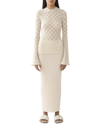 Shop Chloé Sheer Sweater In Recycled Cashmere Blend With Shell Stitch In Nude & Neutrals