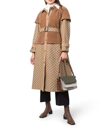 Shop Gucci Trench Coat With Belt With Gg Monogram In Nude & Neutrals