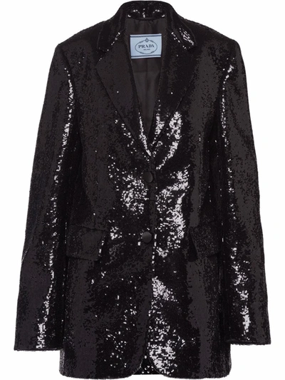 Shop Prada Sequin-embellished Blazer In Black