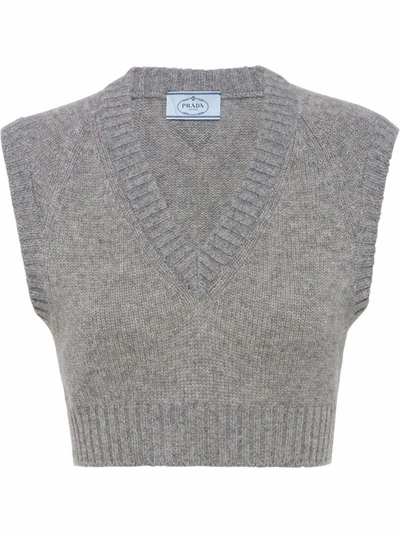 Shop Prada Cropped Cashmere Vest In Grey