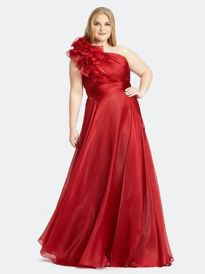 Shop Mac Duggal One-shoulder Ruffle Evening Gown In Garnet