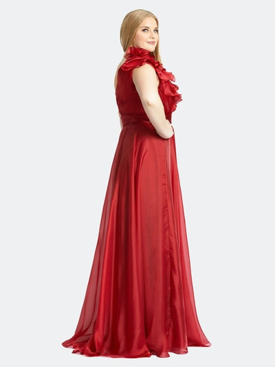 Shop Mac Duggal One-shoulder Ruffle Evening Gown In Garnet