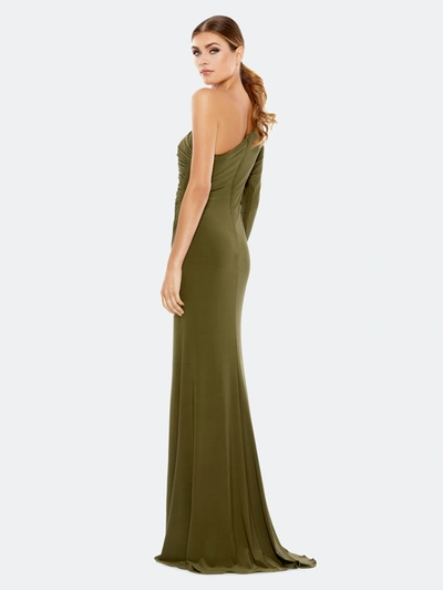 Shop Mac Duggal Stretch Jersey One Sleeve Gathered Waist Gown In Olive