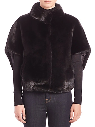 Michael Kors Cropped Mink Fur Cape Jacket In Black