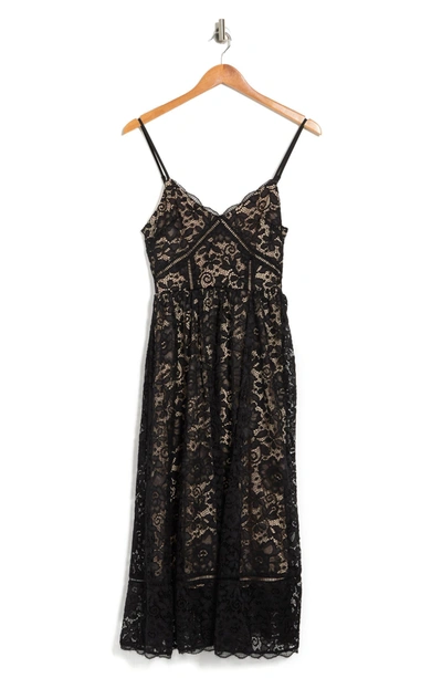 Shop Nsr Crochet Stretch Lace Midi Dress In Black