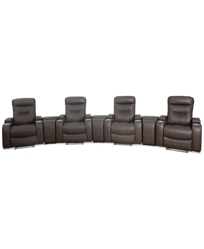 Furniture Jabarr 7-pc. Beyond Leather Theater Seating With 3 Consoles, Created For Macy's In Dark Brown