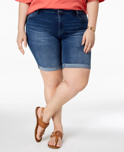 Shop Tommy Hilfiger Th Flex Plus Size Cuffed Denim Shorts, Created For Macy's In Ink