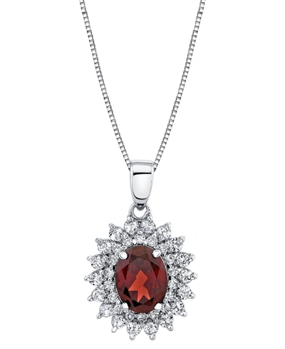 Macy's Rhodolite Garnet (2-1/10 Ct. T.w.) & White Topaz (1-1/4 Ct. T.w.) Halo 18" Pendant Necklace In Sterl In Garnet