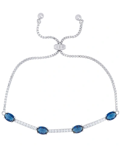 Macy's Lab Created Sapphire And Cubic Zirconia Oval Adjustable Bolo Bracelet In Fine Silver Plate In Silver