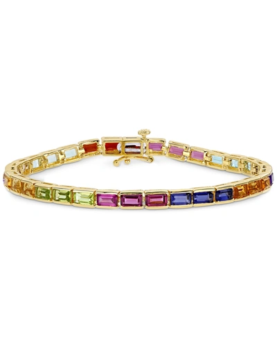Macy's Multi-gemstone Baguette Link Bracelet In 18k Gold-plated Sterling Silver In Multi