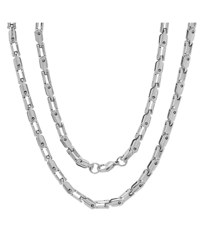 Shop Steeltime Men's Stainless Steel 24" Rounded Bicycle Link Chain Necklaces In Silver