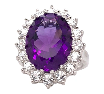 Macy's Amethyst (10 Ct. T.w.) & White Topaz (2 Ct. T.w.) Oval Halo Ring In Sterling Silver (also In Mystic In Amethyst
