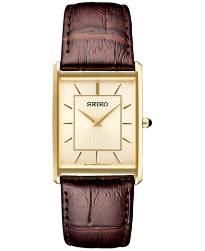 Shop Seiko Men's Essentials Brown Leather Strap Watch 29mm In Gold