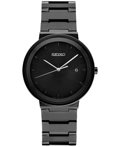 Seiko Men's Essentials Black Ion Finish Stainless Steel Bracelet Watch 41mm In Black