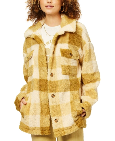 Shop Billabong Juniors' Fairbanks Plaid Fleece Jacket In Light Olive