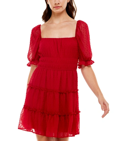 Shop Trixxi Juniors' Swiss-dot Tiered Dress In Red