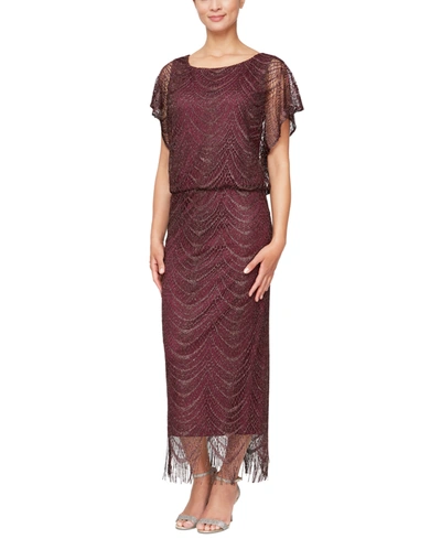 Shop Sl Fashions Petite Metallic Lace Blouson Gown In Fig
