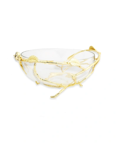 Classic Touch 11"d Glass Bowl With Gold Twig Base In Clear