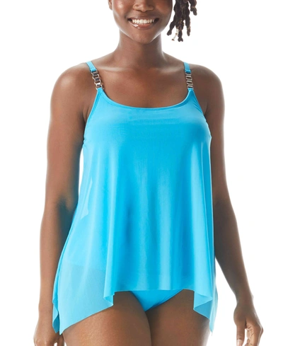 Shop Coco Reef Current Mesh-layer Bra-sized Tankini Top Women's Swimsuit In True Blue