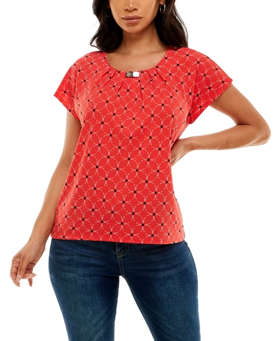 Shop Adrienne Vittadini Women's Short Dolman Sleeve T-shirt In Pauline Geo Coral
