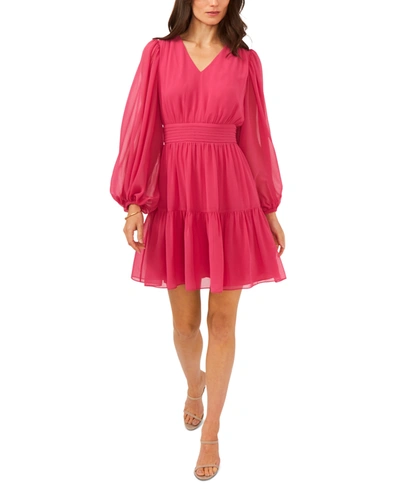 Shop Msk Blouson-sleeve Fit & Flare Dress In Pink
