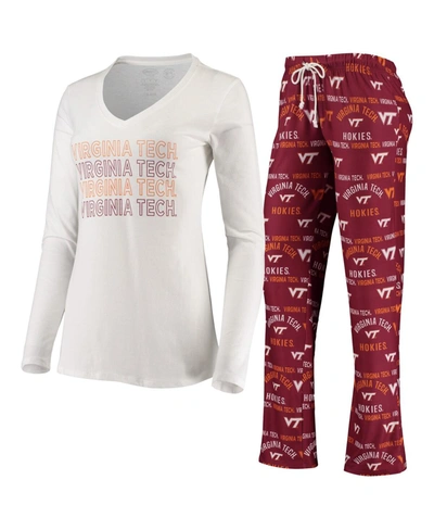 Shop Concepts Sport Women's Maroon, White Virginia Tech Hokies Flagship Long Sleeve T-shirt And Pants Sleep Set In Maroon/white