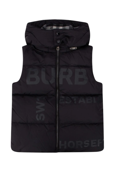 Shop Burberry Kids Logo Printed Hooded Puffer Vest In Black