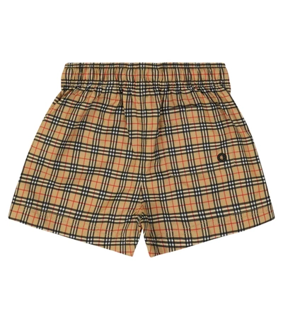 Shop Burberry Baby Checked Swim Trunks In Archive Beige Ip Chk