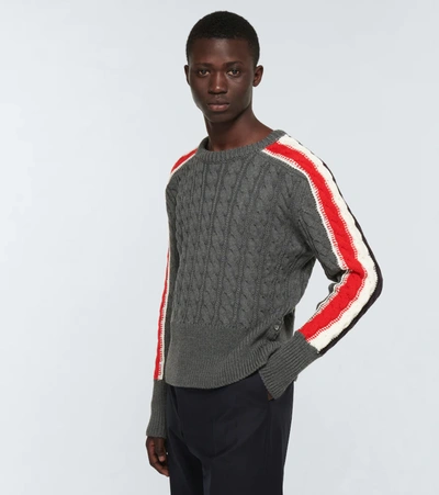Shop Thom Browne Cable-knit Wool Sweater In Med Grey