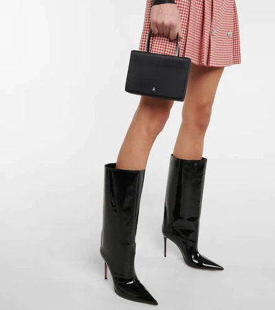 Shop Amina Muaddi Fiona Patent Leather Knee-high Boots In Black