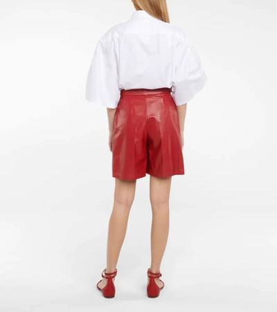 Shop Max Mara Lacuna Leather Shorts In Rosso