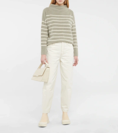 Shop Vince Striped Cashmere Sweater In Lt H Sage/off White