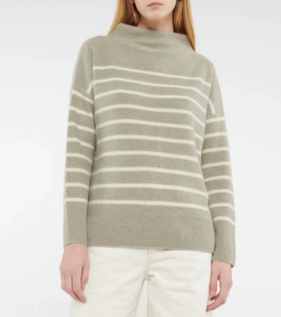 Shop Vince Striped Cashmere Sweater In Lt H Sage/off White