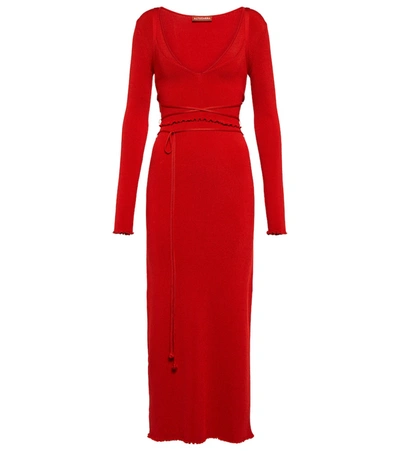 Shop Altuzarra Damali Ribbed-knit Midi Dress In Holly Red