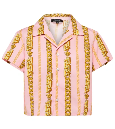 Shop Versace Chain-print Cropped Cotton Shirt In Candy+oro