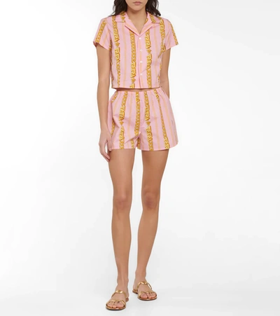 Shop Versace Chain-print Cropped Cotton Shirt In Candy+oro