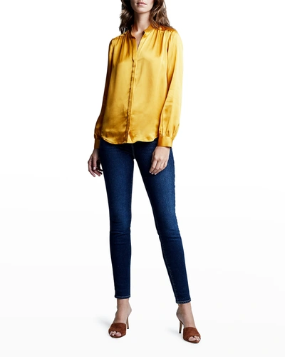 Shop L Agence Bianca Silk Charmeuse Button-down Blouse In Dark Mustard