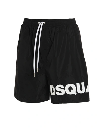 Shop Dsquared2 Logo Print Drawstring Swim Shorts In Black