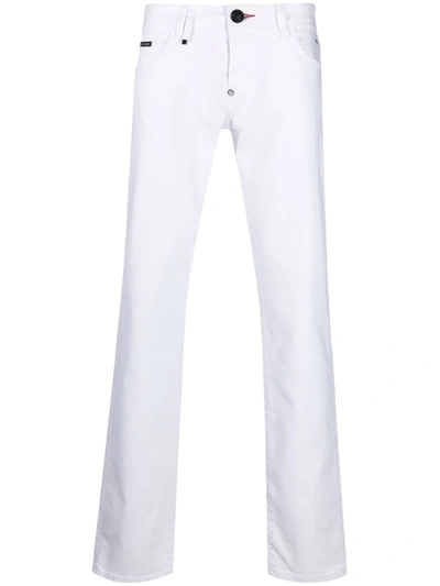 Shop Philipp Plein Mid-rise Straight-cut Jeans In White